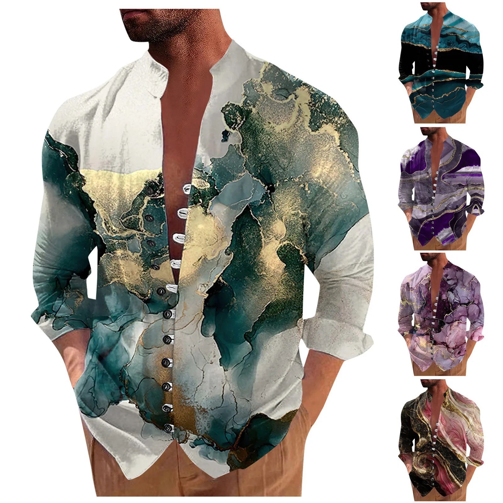 

New Men's Retro Casual Loose Fitting Long Sleeved Printed Shirt Breathable Hygroscopic Summer Clothes For Men Camisas Y Blusas