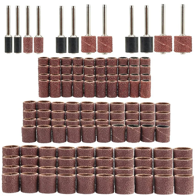 

132Pcs Sanding Drums Kit, 80 120 180 Grit Sanding Bands With 3Mm Shank Drum Sanding Mandrels For Drill Dog Grinder