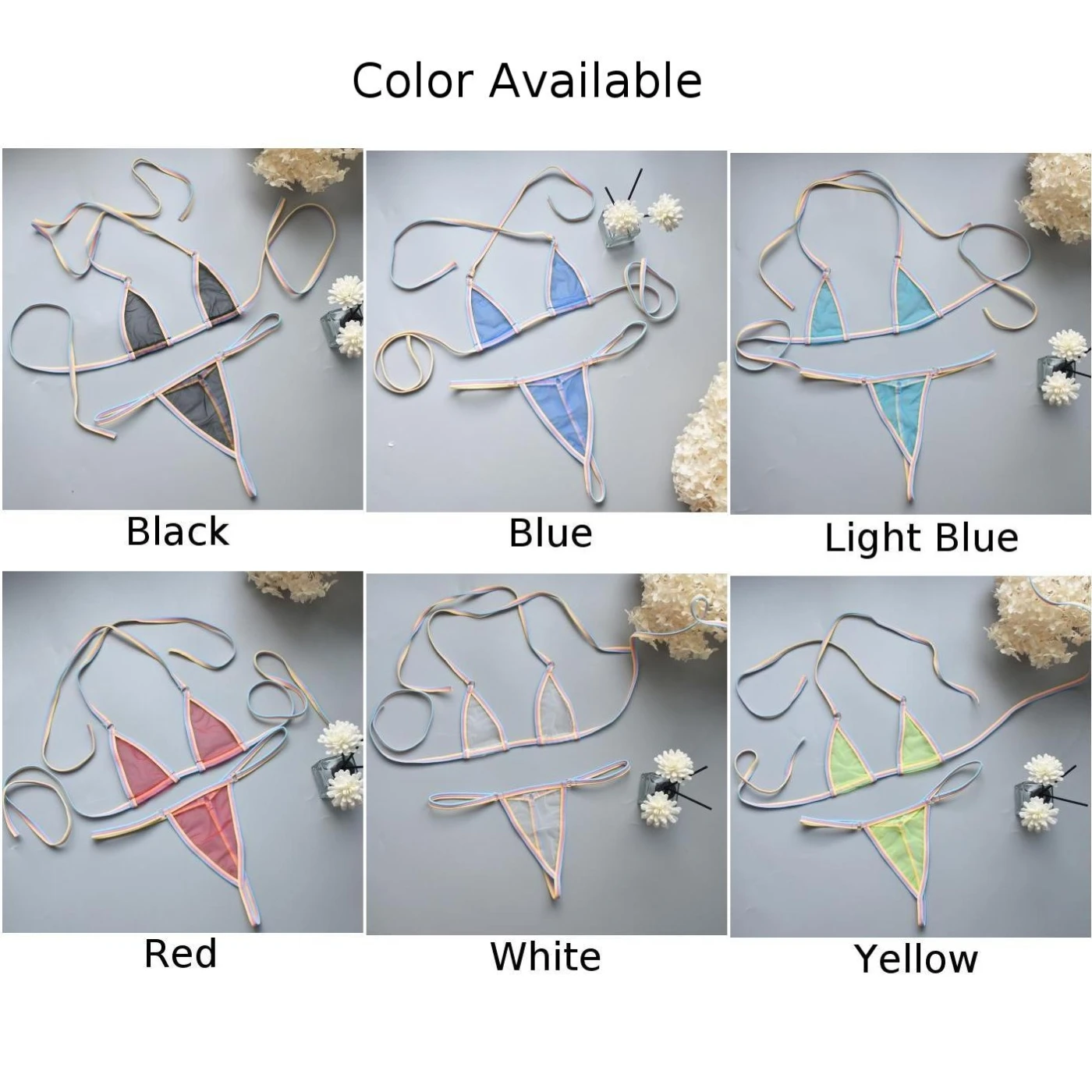 Женское бикини стринги для дома отеля сна пикантные однотонные тонкие