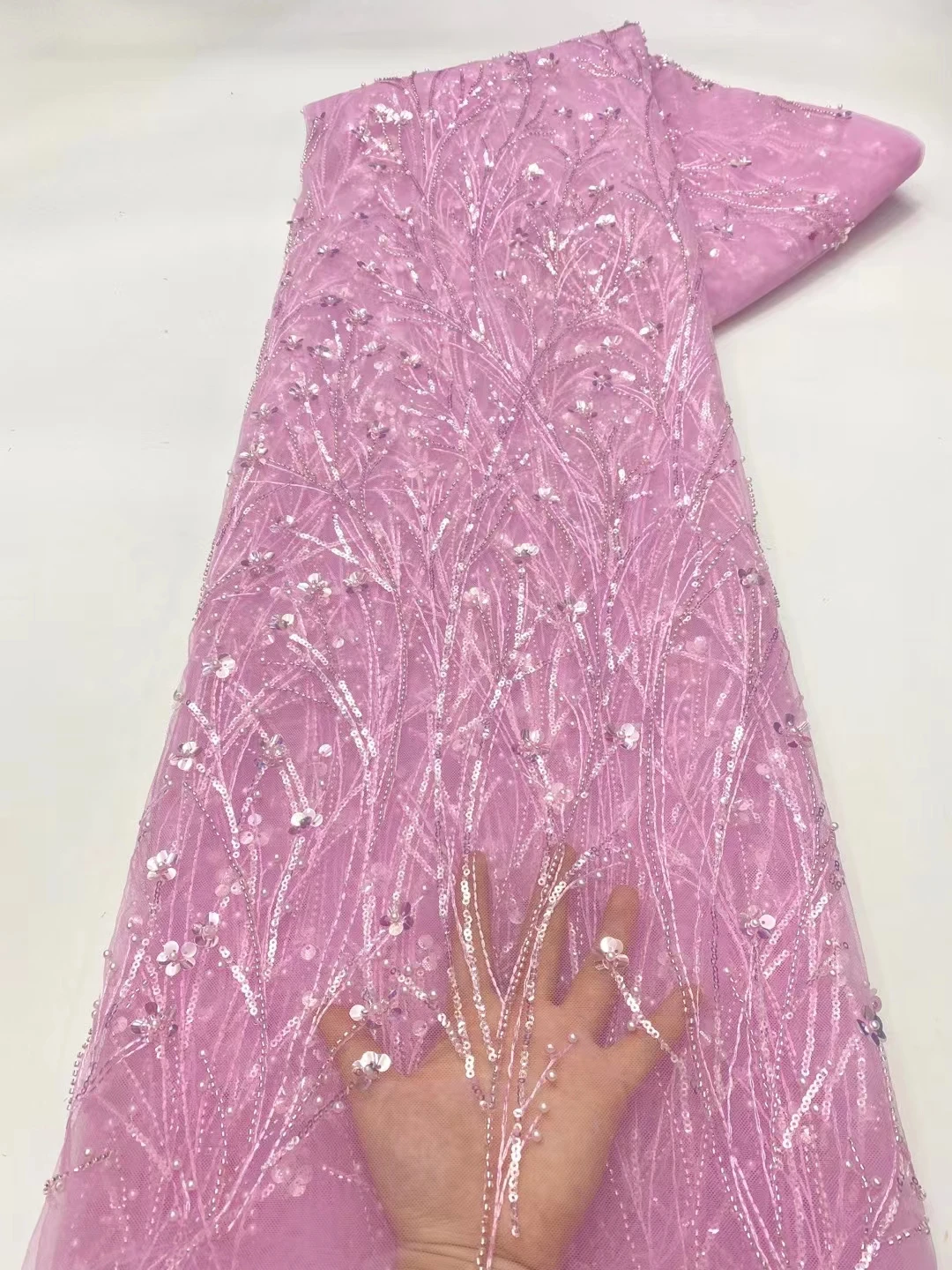 

2022HIGH Quality Embroidery Latest Bead Tube Squins Lace With Lots Stones Fabric For Bride Wedding Party Dress NN598-V