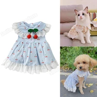 spring summer cute sweet pet dog cat cherry lace cotton dress for poodle bichon kitty puppy small sized dog chihuahua cat