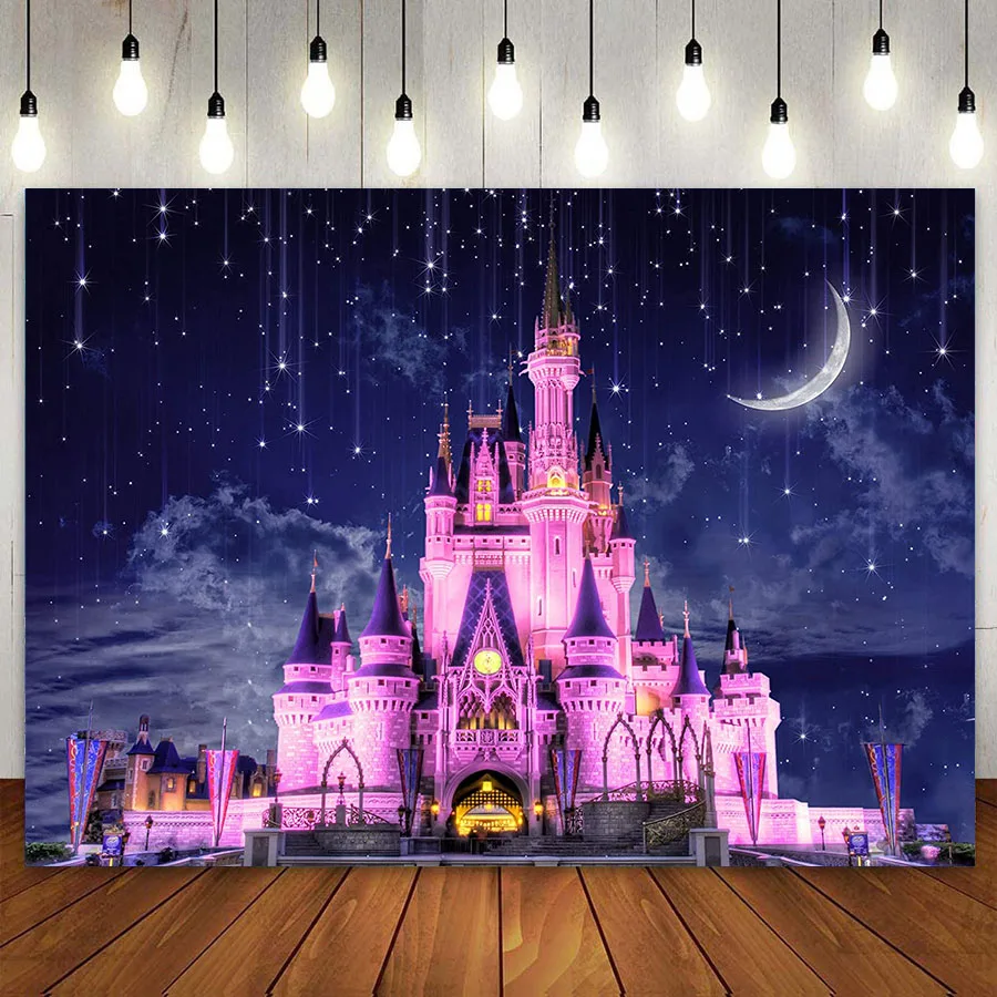 

Castle Theme Birthday Party Photography Backdrop 8x6ft Beautiful Castle Night Background for Girls Table Banner Photo Booth Prop