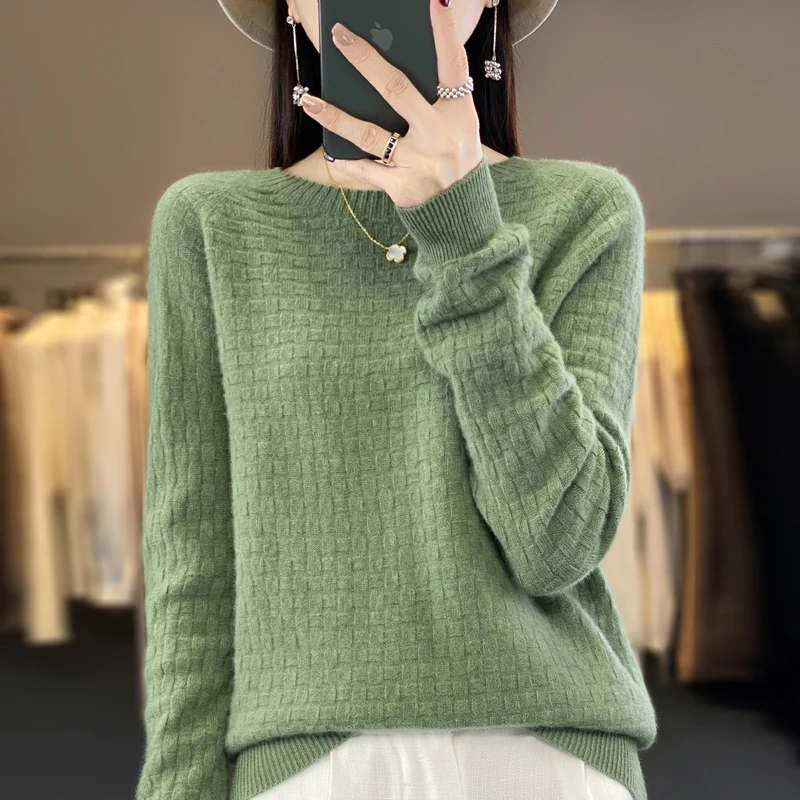 

autumn and winter 100% merino cashmere sweater women's O-neck pullover loose knit bottoming shirt long sleeve solid color top