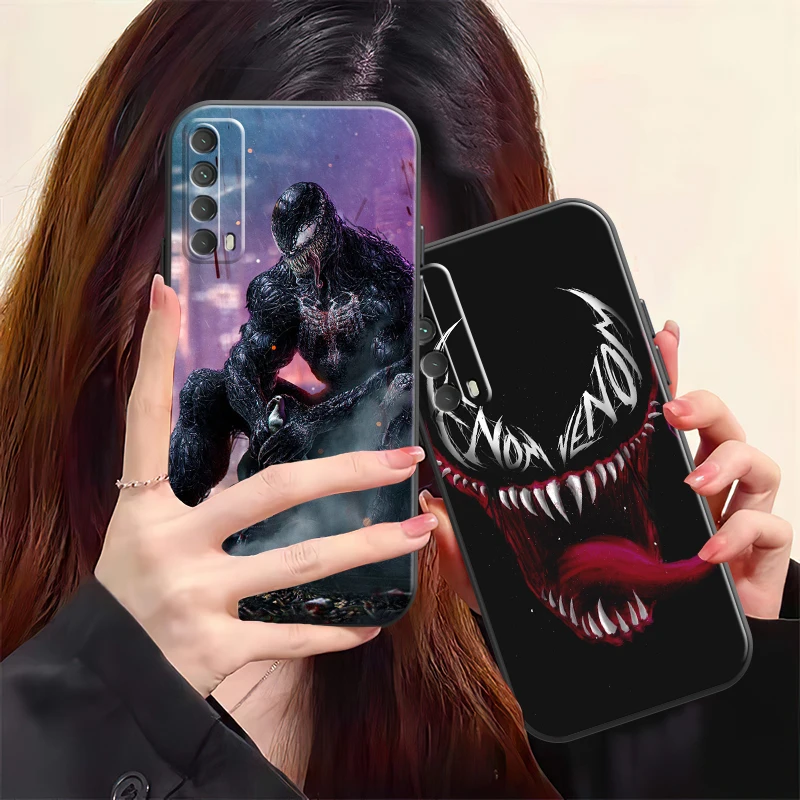 

Marvel Venom Phone Case For Huawei Y7S Y9A Y6 2019 Y7P 2020 Y8S Y7 2019 Y9 2019 Black Carcasa Coque Liquid Silicon
