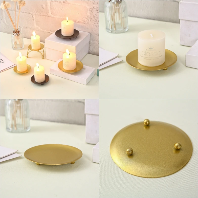 

Iron Black Gold Plated Candle Holders Pillar Metal Plate for Wedding Party Festival Candlestick Holder Art Gift Home Decoration
