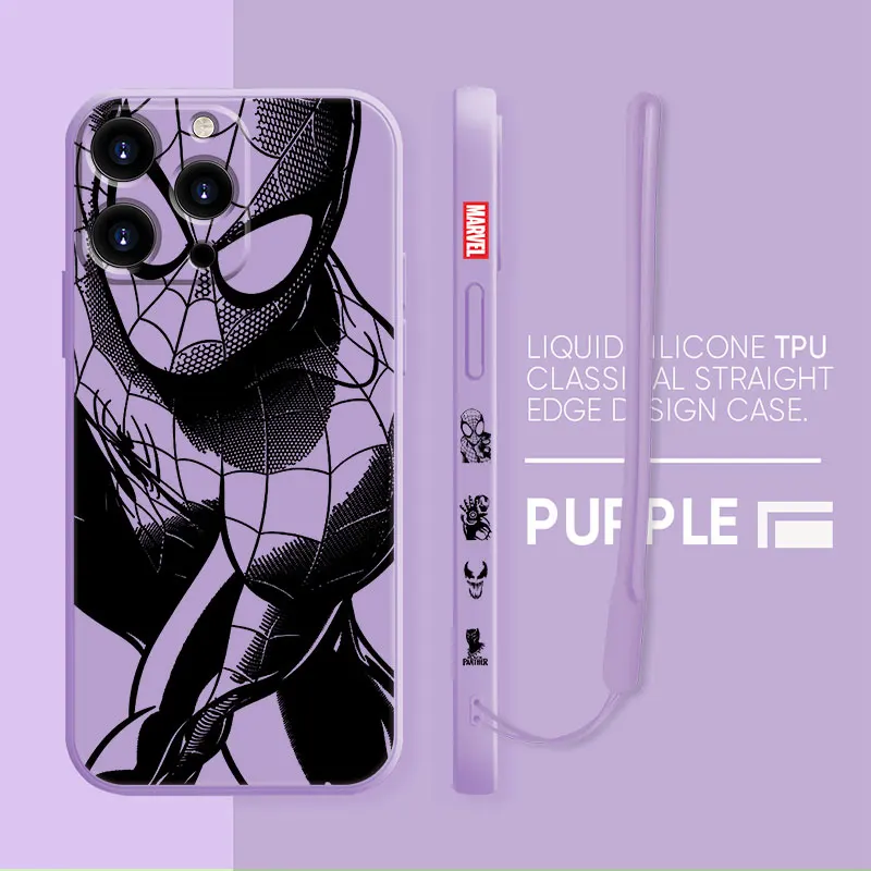 

Liquid Coque Case for iPhone 13 12 11 Pro Max SE 7 8 Plus XS XR 7p 6plus 6splus X Thin Soft Marvel Full Spiderman Ironman Cell