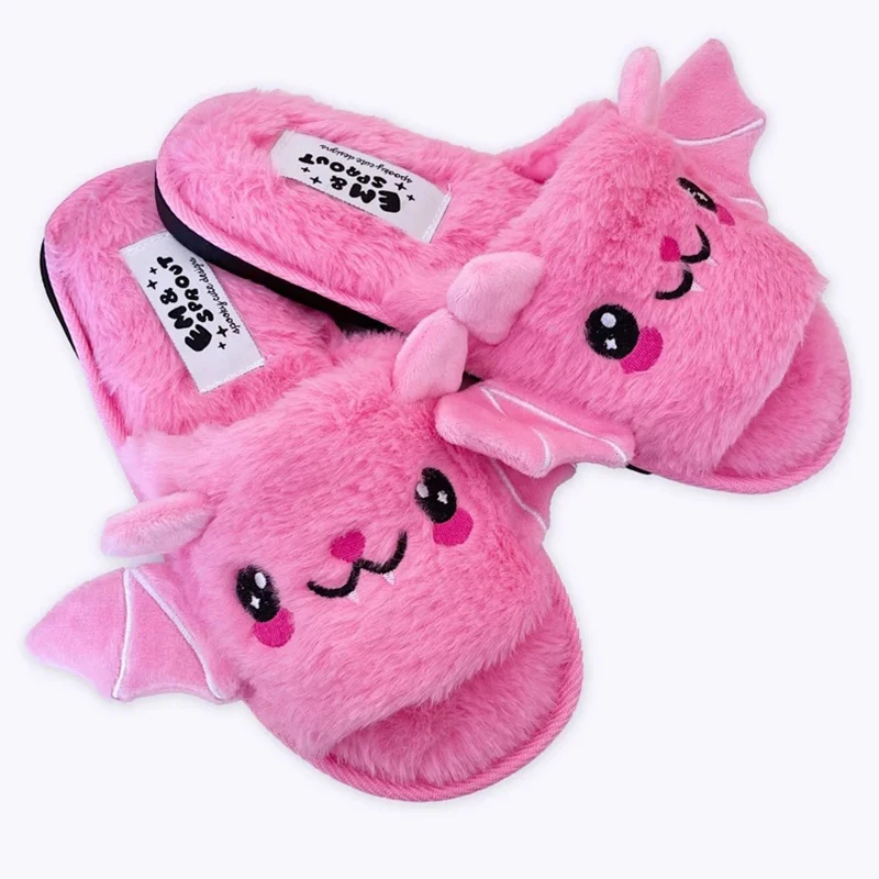 

2023 Halloween Shoes Winter Cute Bat Slippers With Small Wings Warm Home Slippers Women Men Indoor Plush Slipper Dropshipping