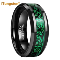 itungsten 6mm 8mm green carbon fiber inlay dragon ring men women tungsten wedding band fashion jewelry beveled edges comfort fit