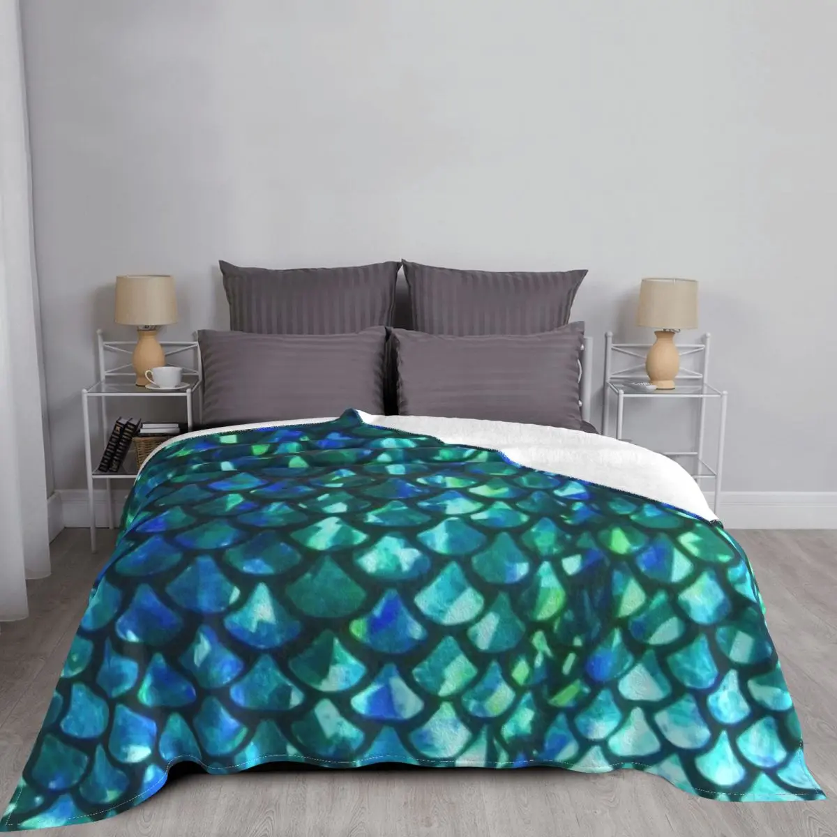 

Autumn Spring Throw Blanket Watercolor Mermaid Scales Collage Throw Fleece Flannel Throws Soft Couch Sofa Bedroom Home Decor