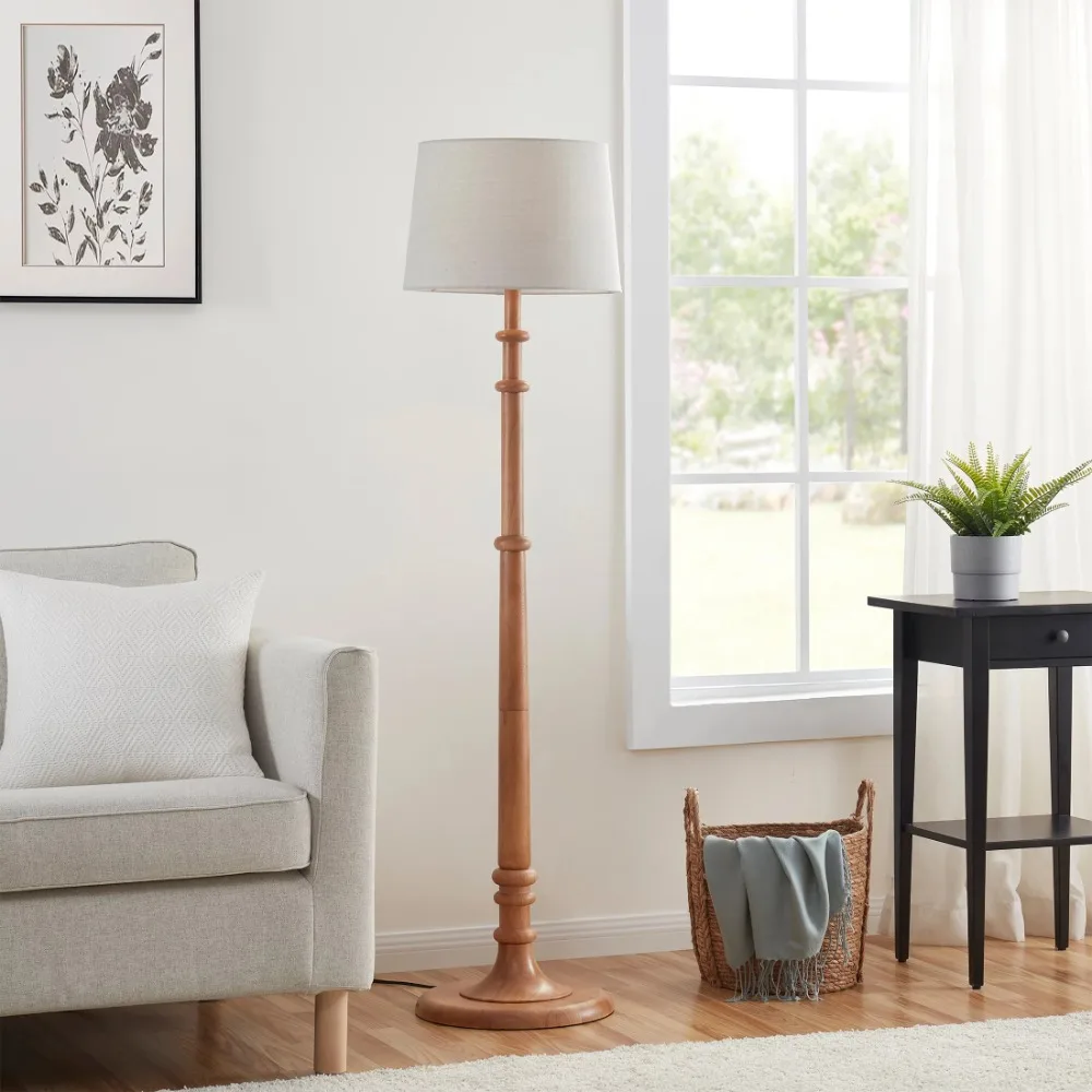 

Transitional 60" Turned Wood Floor Lamp with Bulb, Brown, Adult lamp for bedroom floor lamps for living room