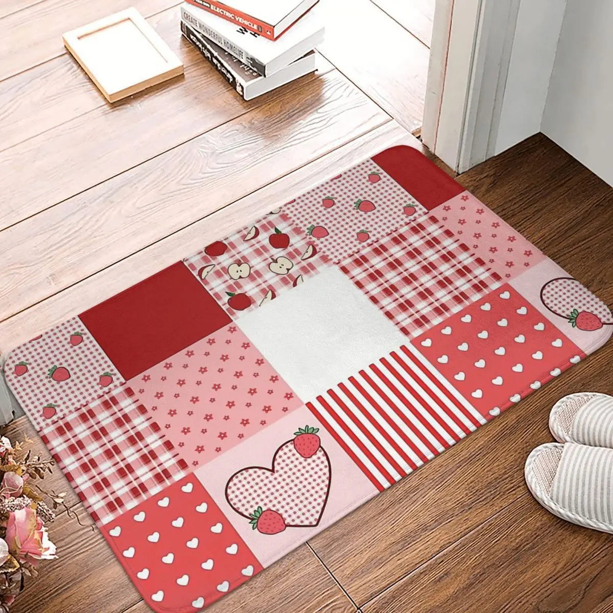 

Cottagecore Rural Aesthetic Non-slip Doormat Living Room Mat Valentine's Red White Patchwork Carpet Welcome Rug Home Decorative