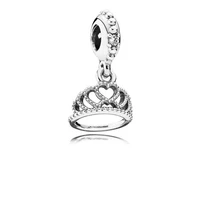 hot sale silver color charm bead simple queen crown crystal pendant beads for original pandora charm bracelets bangles jewelry