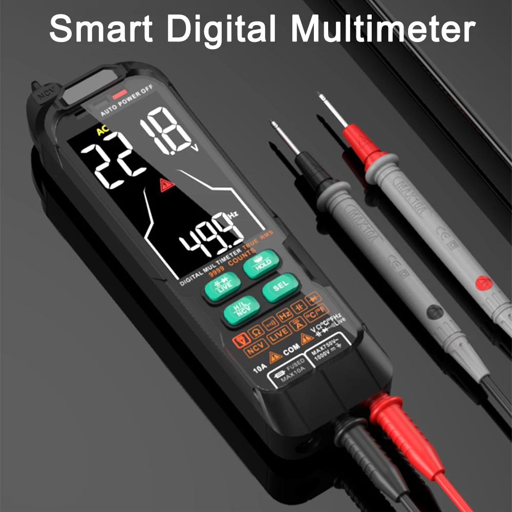 

Smart Professional Digital Multimeter USB Charge 9999 Counts AC DC Current Voltage Multimetro True RMS Capacitance Temp Tester