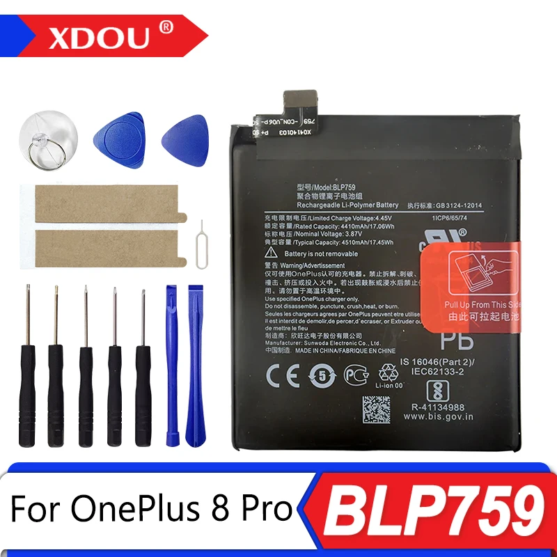 Фото 100% новый сменный аккумулятор BLP759 4510 мАч для OnePlus 8 Pro One Plus 8 Pro, оригинальные аккумуляторы для телефонов последнего производства + инструменты №1