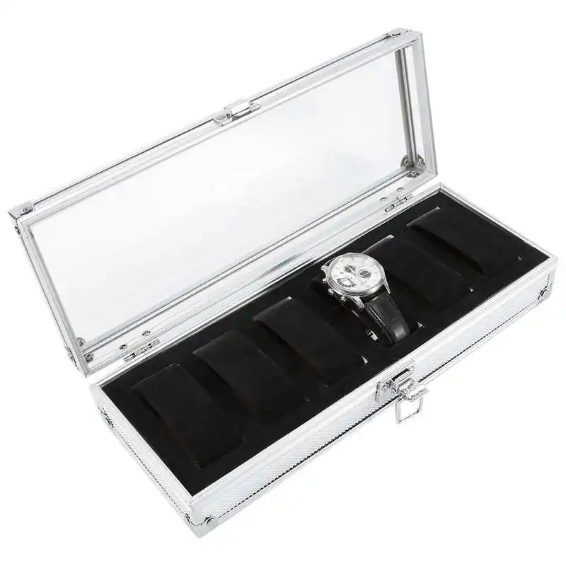

New 1pcs 6/12 Grids Slots Aluminium Watches Box Jewelry Display Storage Square Case Suede Inside Container Watch Casket