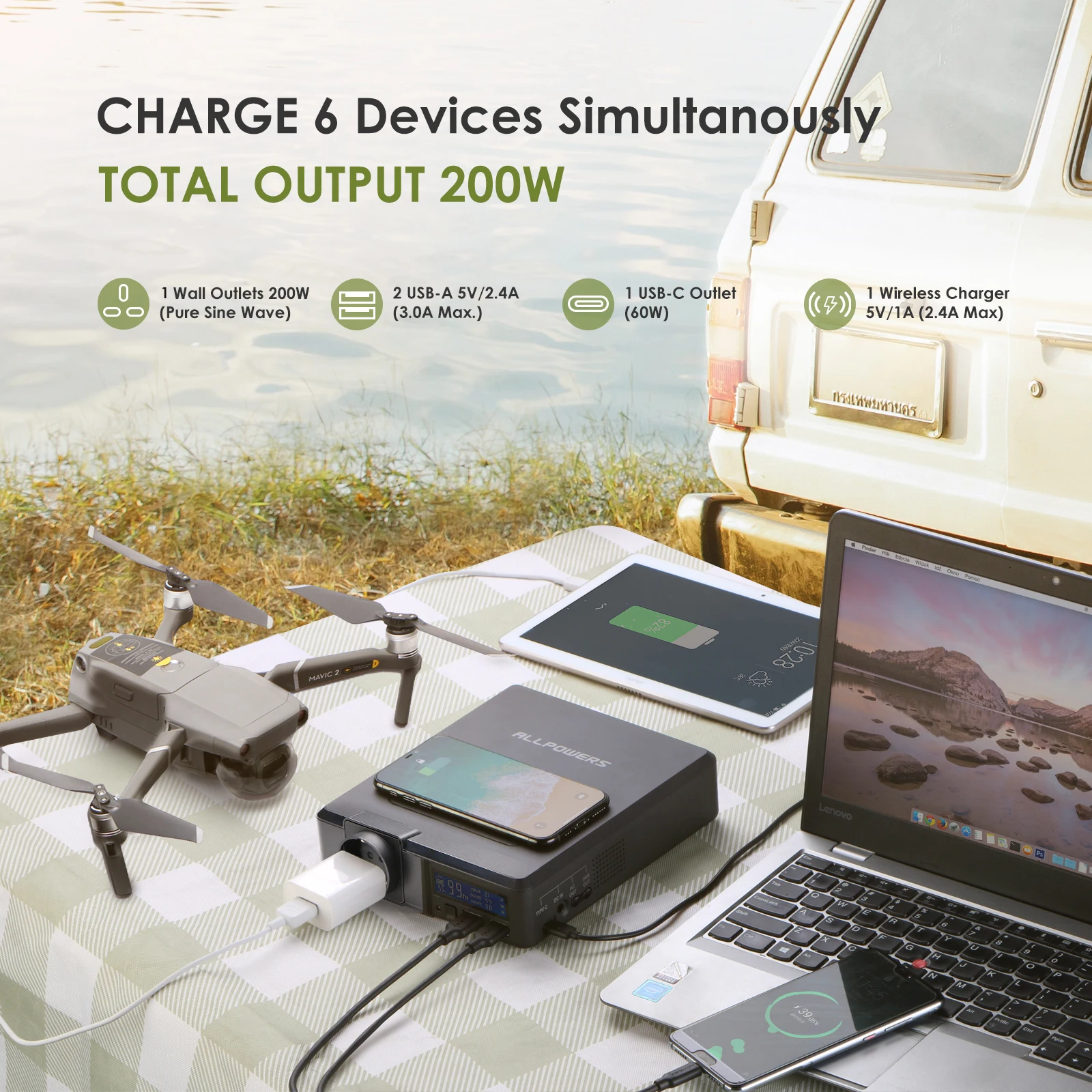 Tanie ALLPOWERS Solarny Powerbank 154Wh 41600mAh Zewnętrzna ładowarka Usb, Akumulator Mophie Powerstation 200W Generator Przenośny Awaryjne Zasilanie Awaryjne