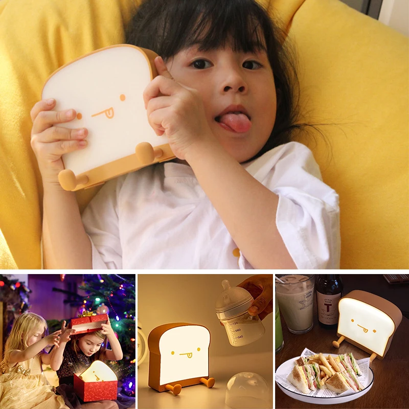 

Toast LED Night Light USB Rechargeable Touch Dimming Decorate Table Lamp Bedroom Bedside Reading Night Lamp Creative Gift Lamps
