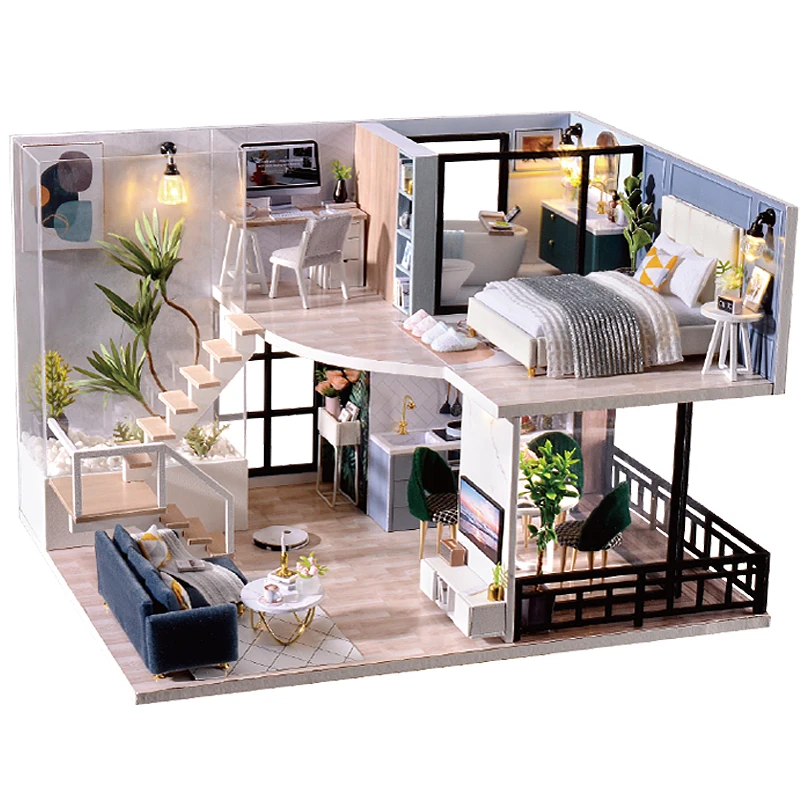 Cutebee DIY DollHouse Kit Wooden Doll Houses Miniature Dollhouse Furniture Kit With LED Toys For Children Birthday Gift L32