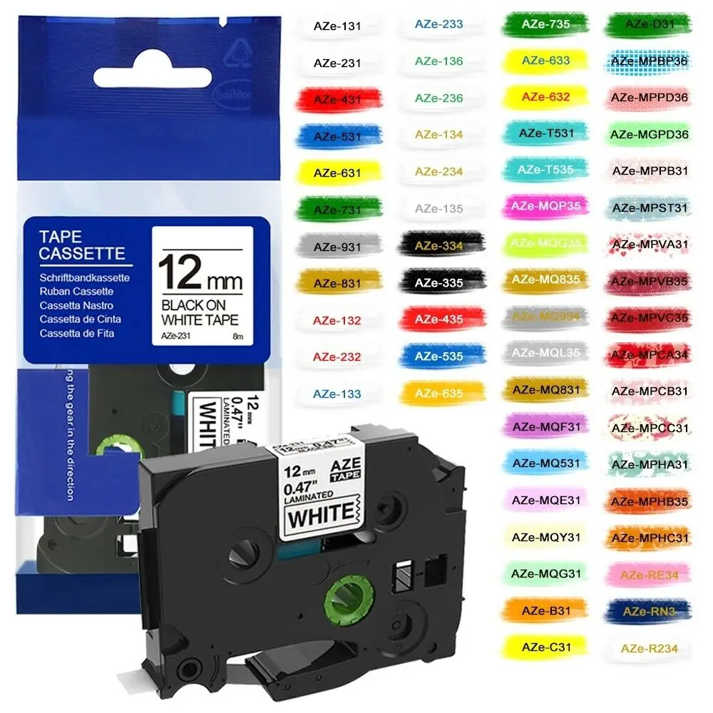 Fimax Multicolors Compatible for Brother Tze231 tze tape tze231 TZ231 Tze-231 12mm printer ribbon P-touch Label Maker PTD-210
