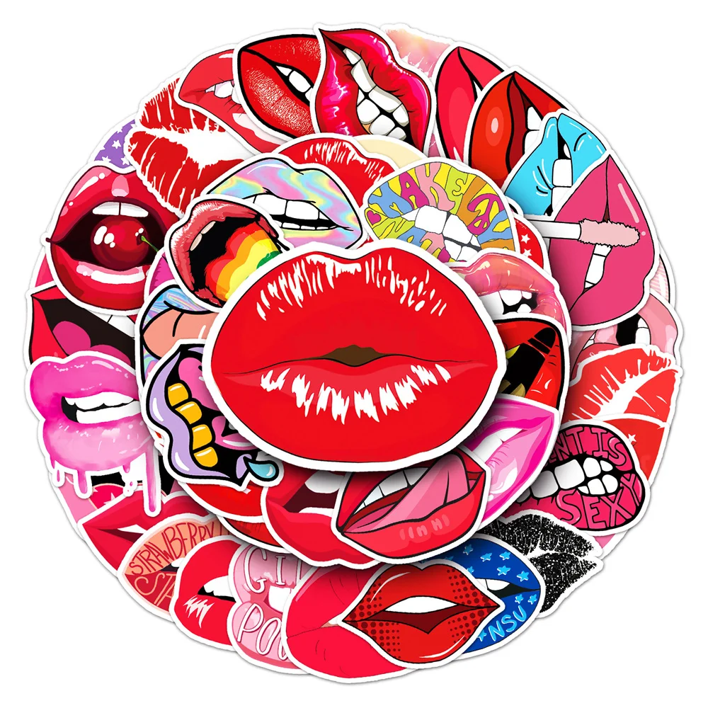 

10/30/50PCS Lips Cartoon Sexy Graffiti Waterproof Stickers Personality Creative Trend Decals Refrigerator Helmet GuitarWholesale