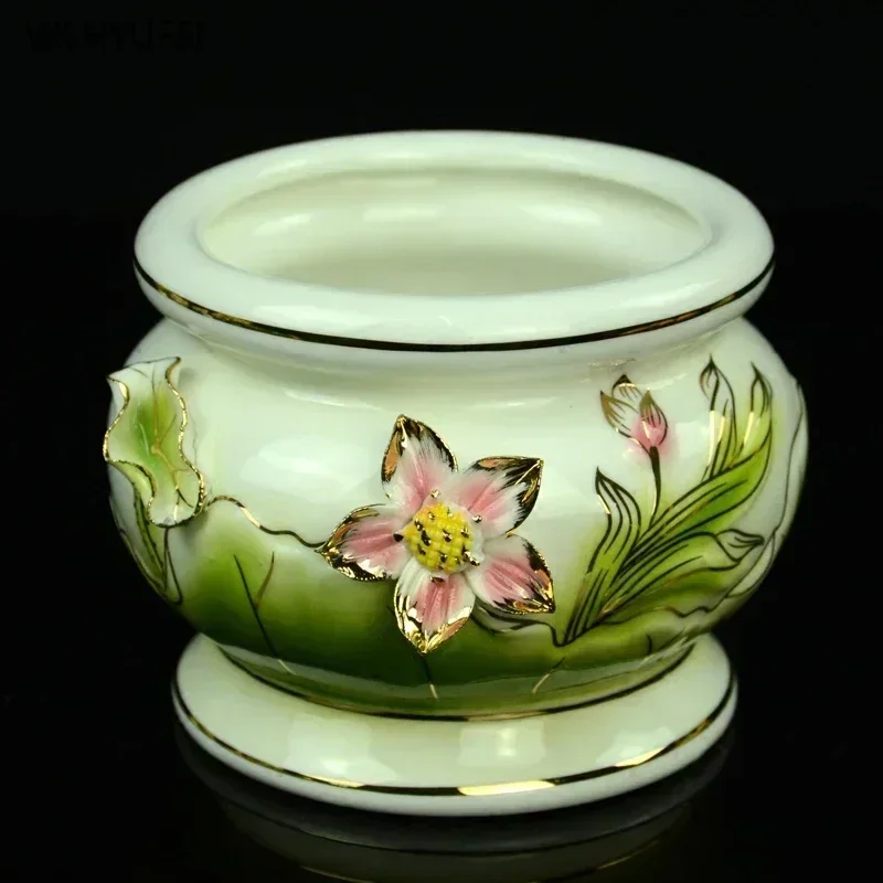 Креативная керамическая курильница для благовоний с золотым цветком лотоса