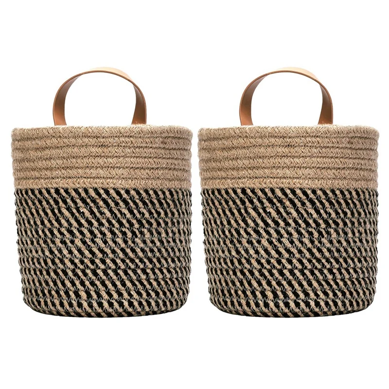 

2 Pack Wall Hanging Storage Baskets - Small Cotton Rope Woven Closet Storage Bins-Shelf Basket Organizer For Plants