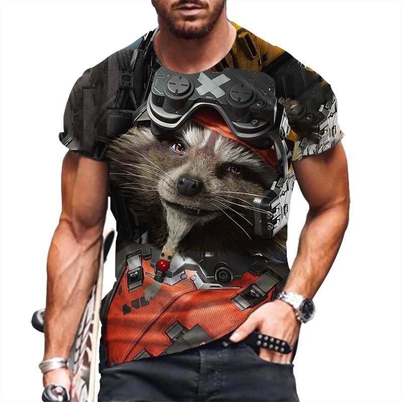 

2022 New Combat Helicopter Wild Raccoon Dog 3d Printing Men's Short-sleeved T-shirt Summer Trend Thin Quick-drying Top
