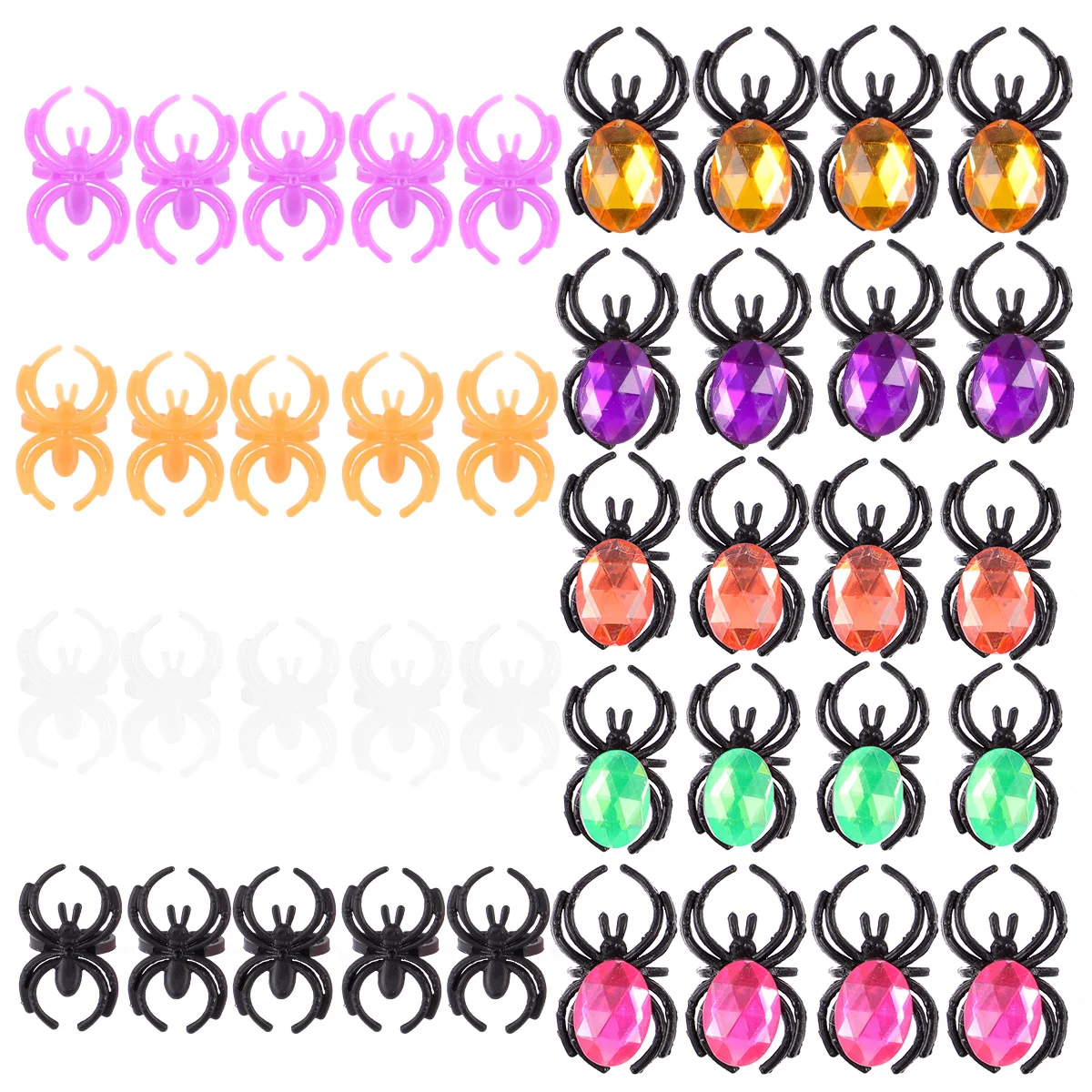 

40pcs Spider Ring Jewel Rhinestone Ring Props Decoration Rings Toys for Party Favors Kids Trick
