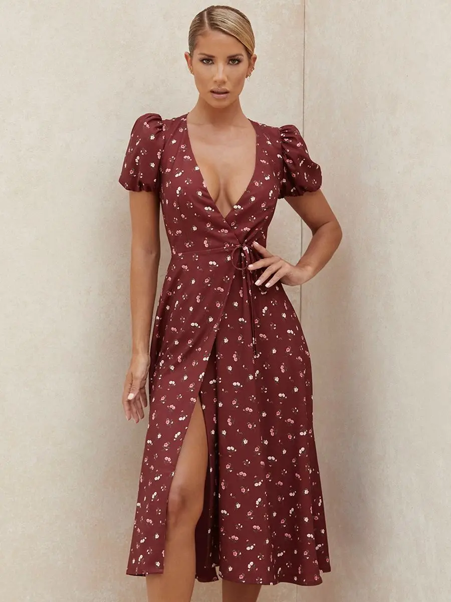 

Женское вечернее платье с V-образным вырезом, белое платье до середины икры с коротким рукавом, разрезом и принтом в стиле звезд, для клуба, д...