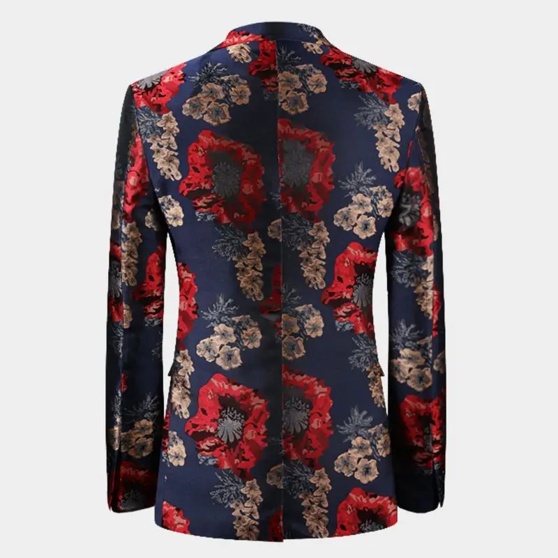 2022 Fashion Printed Blue Jacquard Prom Suits For Men 3 Piece Wedding Tuxedos Custom Made Formal Male Costume Jacket Vest Pants