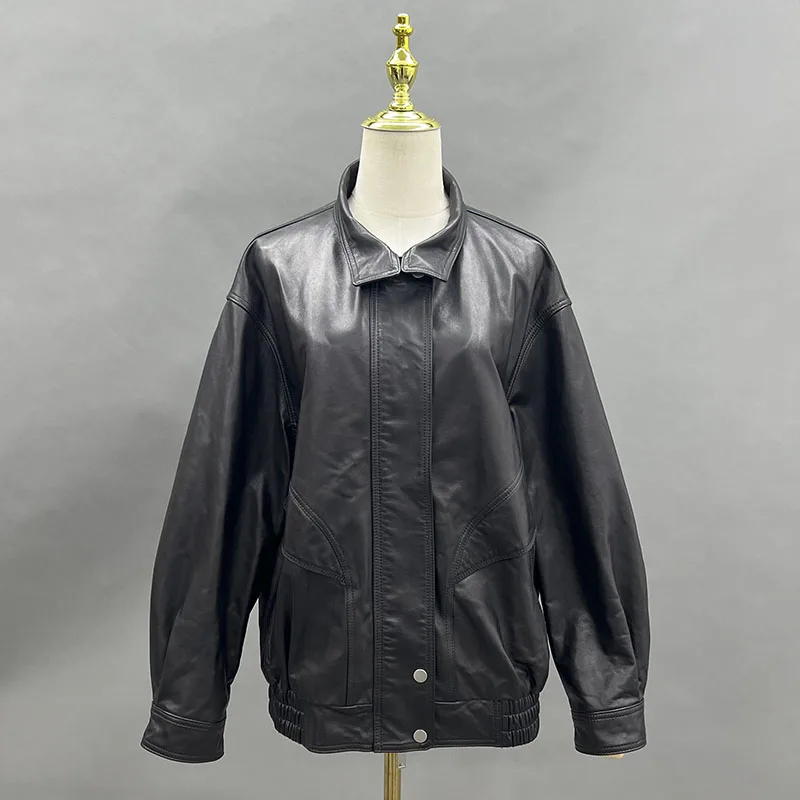 Женская кожаная куртка JANEFUR мотоциклетная из натуральной кожи с отложным