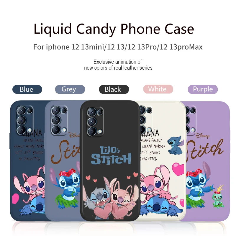

Disney Stitch Lilo Angel Phone Case For OPPO Find X5 X3 X2 neo Pro Lite A5 A9 2020 A53S 4G 5G Liquid Rope Candy Color Soft Cover
