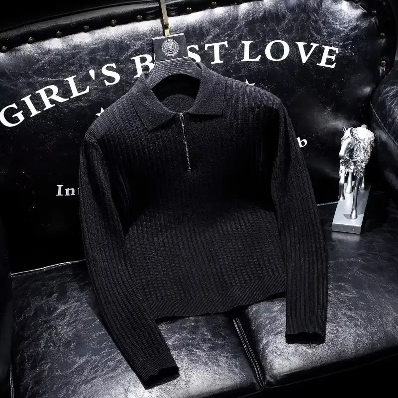 Роскошный облегающий мужской вязаный свитер с лацканами осень/зима модная