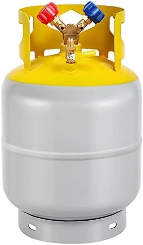 

Recovery Tank with Double Valve Collar Design Reusable Save Valve and 1/4 SAE Y Valve Gray Yellow 30 LB Capacity