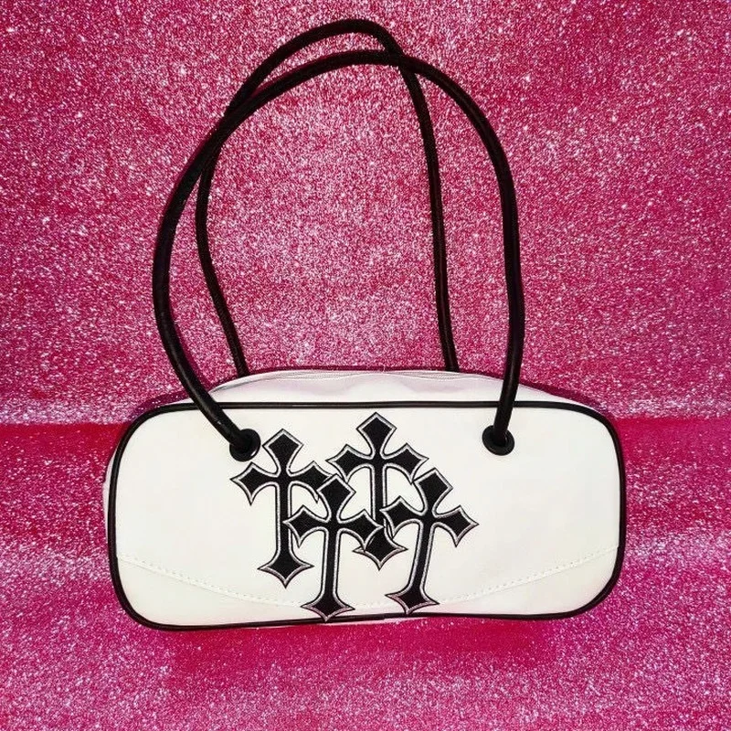 Xiuya Gothic Handbags for Women Y2k Vintage Harajuku Moto Biker Shoulder Bag Pu Leather Fashion Babes Street Big Bag Female