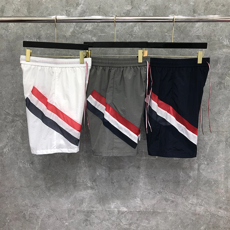 TB THOM Beach Pants Men's 2022 Summer Diagonal Stripe Elastic Waist Vacation Can be Launched Into Water Straight Swimming Pants