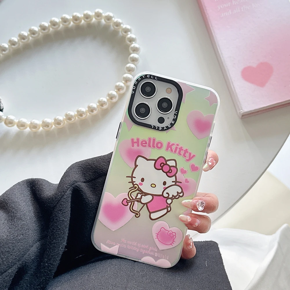

Cartoon Sanrio Hello Kitty Luxury Laser Phone Case for IPhone 11 12 13 14 Pro Max 14Pro Anti-drop Back Cover Fundas Y2k Girl