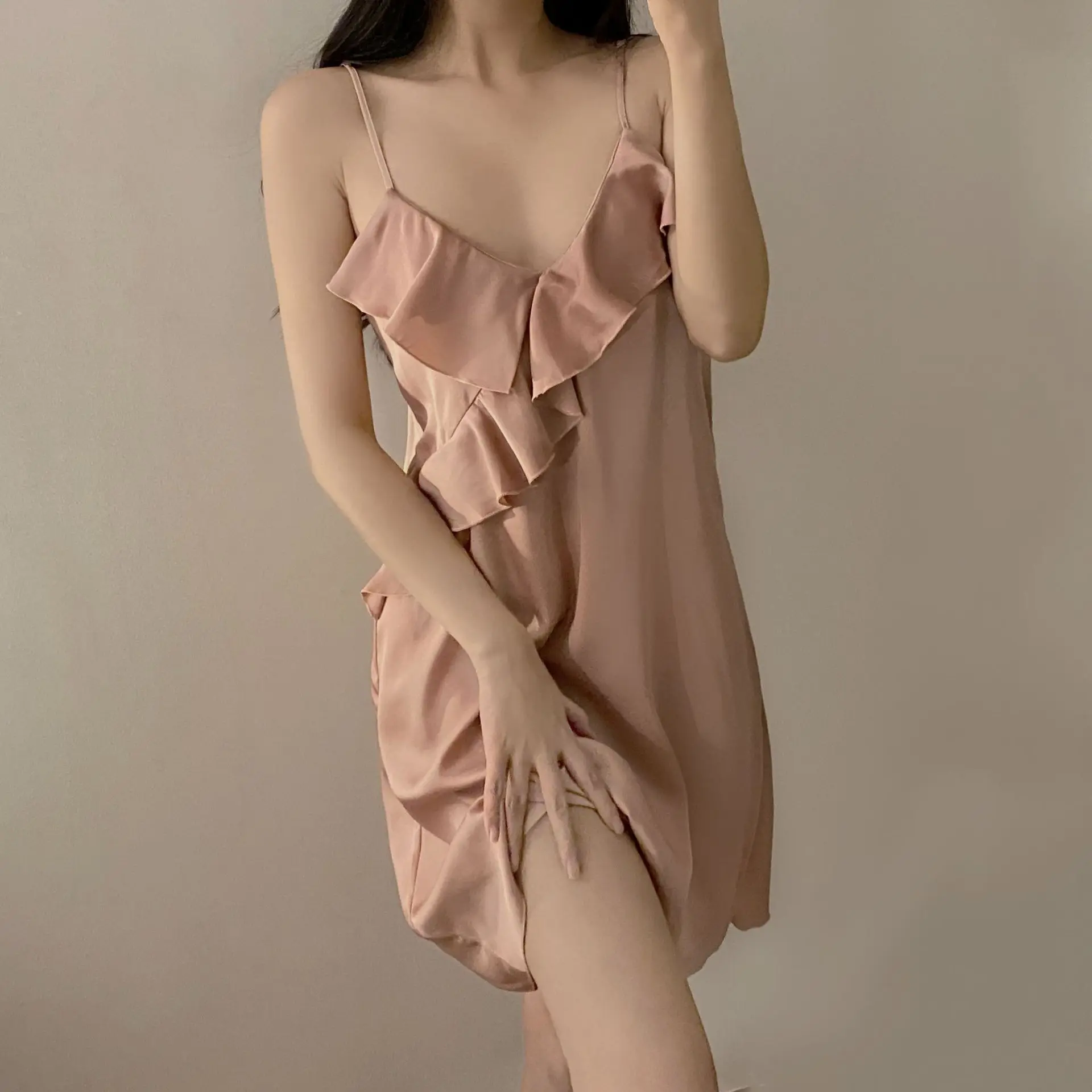 

New Lady Nightgown Sexy Suspender Nightdress Gown Women Loungewear Summer Backless Robe Sleepwear Silky Satin Home Wear