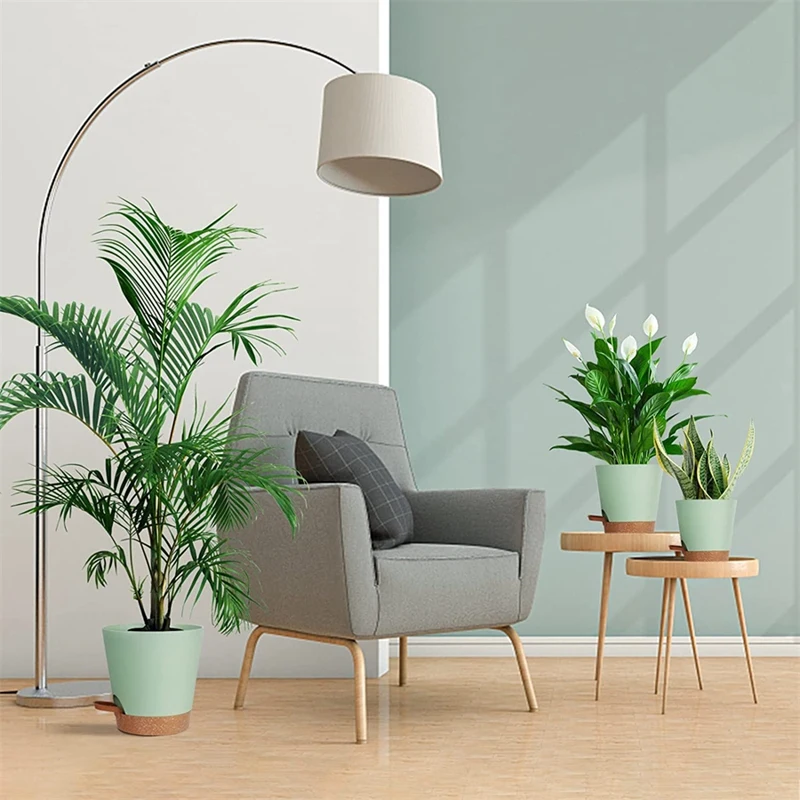 

SEWS-5 Pack 5 Inch Self Watering Pots For Indoor Plants, Flower Pots Planter With Drainage Holes And Wick Rope