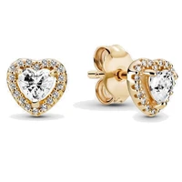 authentic 925 sterling silver gold elevated heart with crystal stud earrings for women wedding gift pandora jewelry