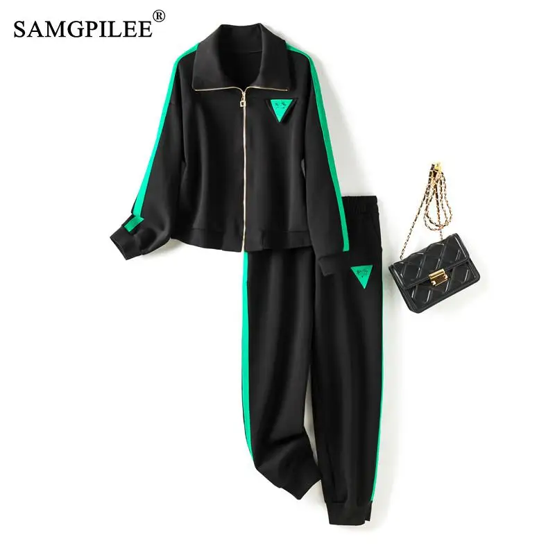 

Women's Tracksuit 2022 Spring Standing Collar Zipper Cardigan Sweater Elastic Waist Women's Pants 2 Piece Sets Womens Outfits