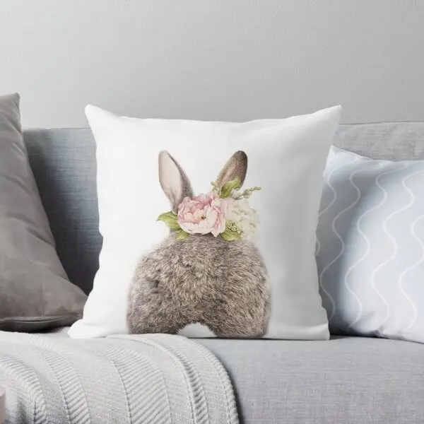 

Peek A Boo Floral Bunny Tail Printing Throw Pillow Cover Fashion Car Case Decorative Soft Wedding Comfort Pillows not include