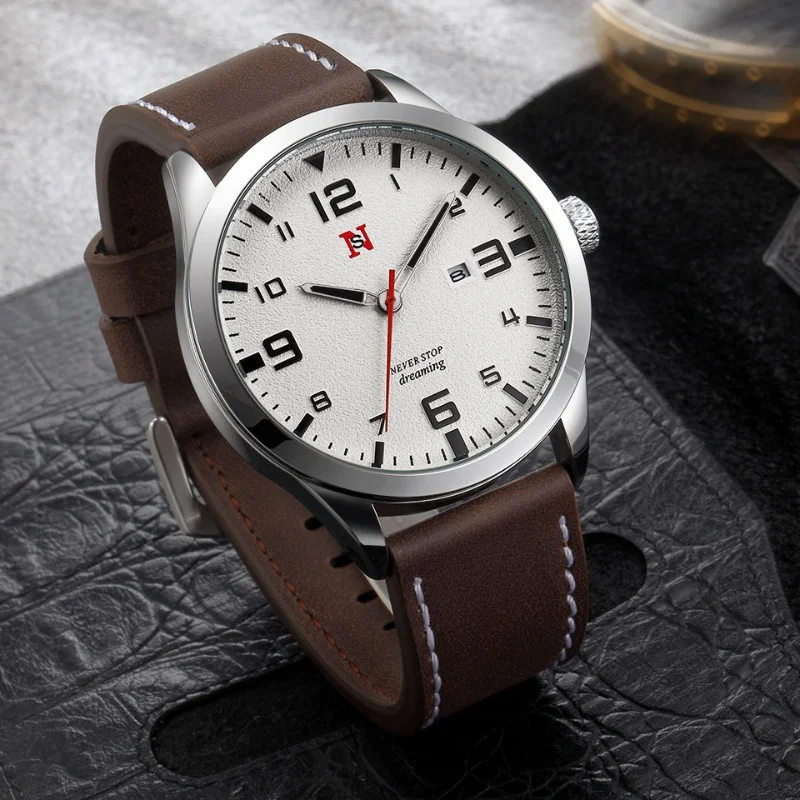 

The new 2023 men's watch never stop dreaming series timing wristwatch simple waterproof calendar leather buckle watches for men