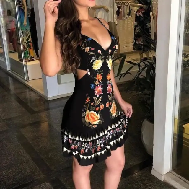 

Summer Elegant Floral Print Bodycon Mini Dress Women 2022 Fashion Sexy Deep V-neck Hip Package Dresess Office Lady Party Dress
