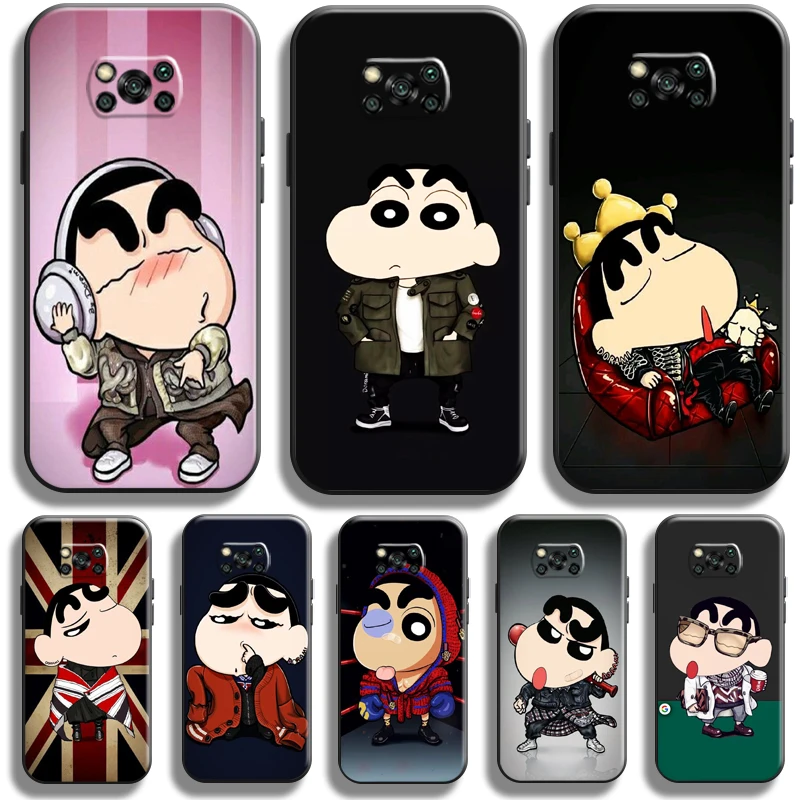 

Cartoon Cute Crayon Shin-chan Phone Case For Xiaomi Poco X3 Pro NFC For POCO X3 GT Case Black Funda Back Soft Silicone Cover