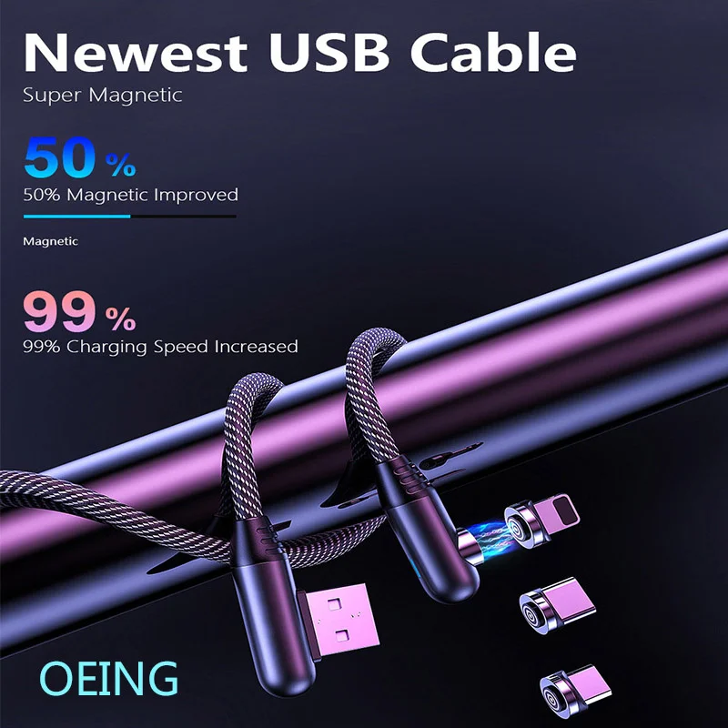 

OEING 90 Degree Magnetic USB Cable For iphone 12 pro Cable Fast Charging Charger Lighting Cable For iphone 11 USB Data Wire Cord