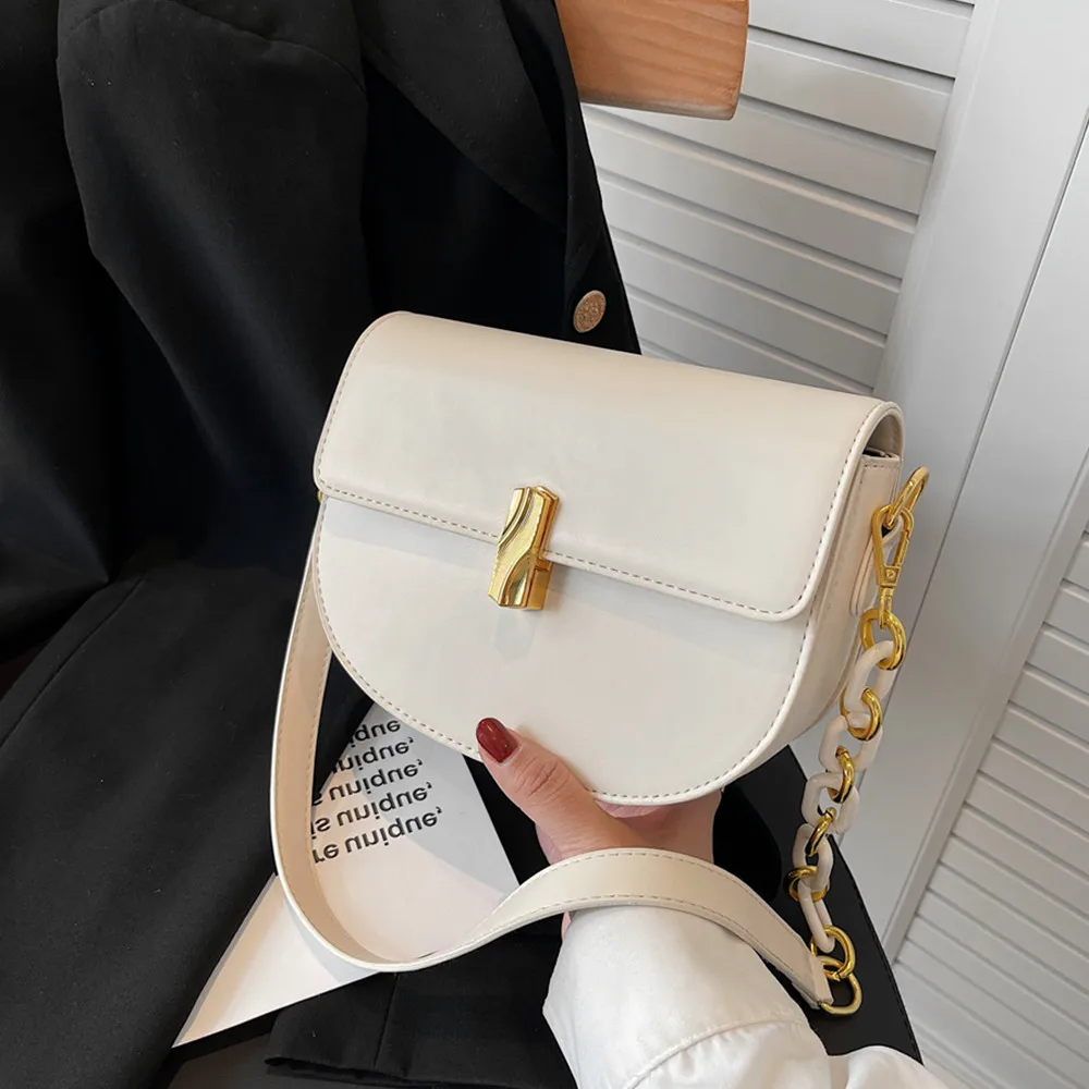 

Burminsa Twist Lock Saddle Chain Small Shoulder Crossbody Bags For Women 2022 Trends Fashion Triple Compartments Ladies Handbags