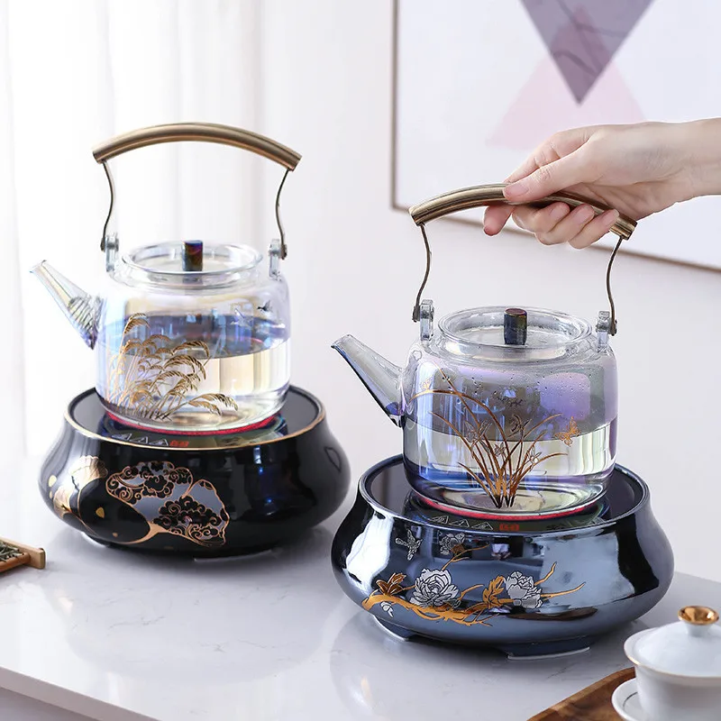 

Креативный цветной стеклянный чайник, электрическая керамическая плита, чайник для приготовления кипящей воды, домашний термостойкий чайный набор