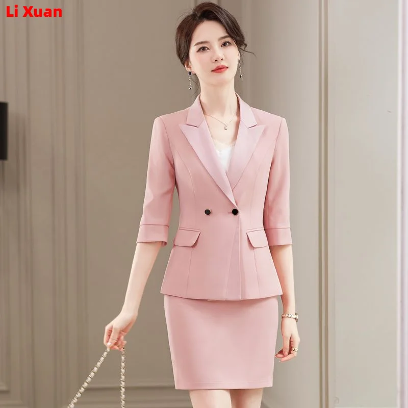 Spring Korean Womens Blazer Skirt Set Formal Suits for Office Wear 2 Pieces Outfits Two-piece College Style Jacket and Skirt
