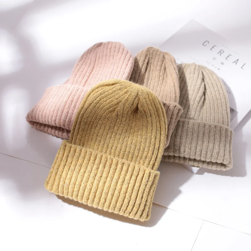 

Candy Color Beanie Hat for Women Winter Hat Knitted Imitation Cashmere Skullies Warm Soft Bonnet Cap Female Hats for Girl Gorros